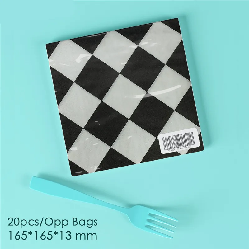 20Pcs/pack Retro Black White Checkered Table Dinner Disposable Napkins Paper Festival Decoration Supplies