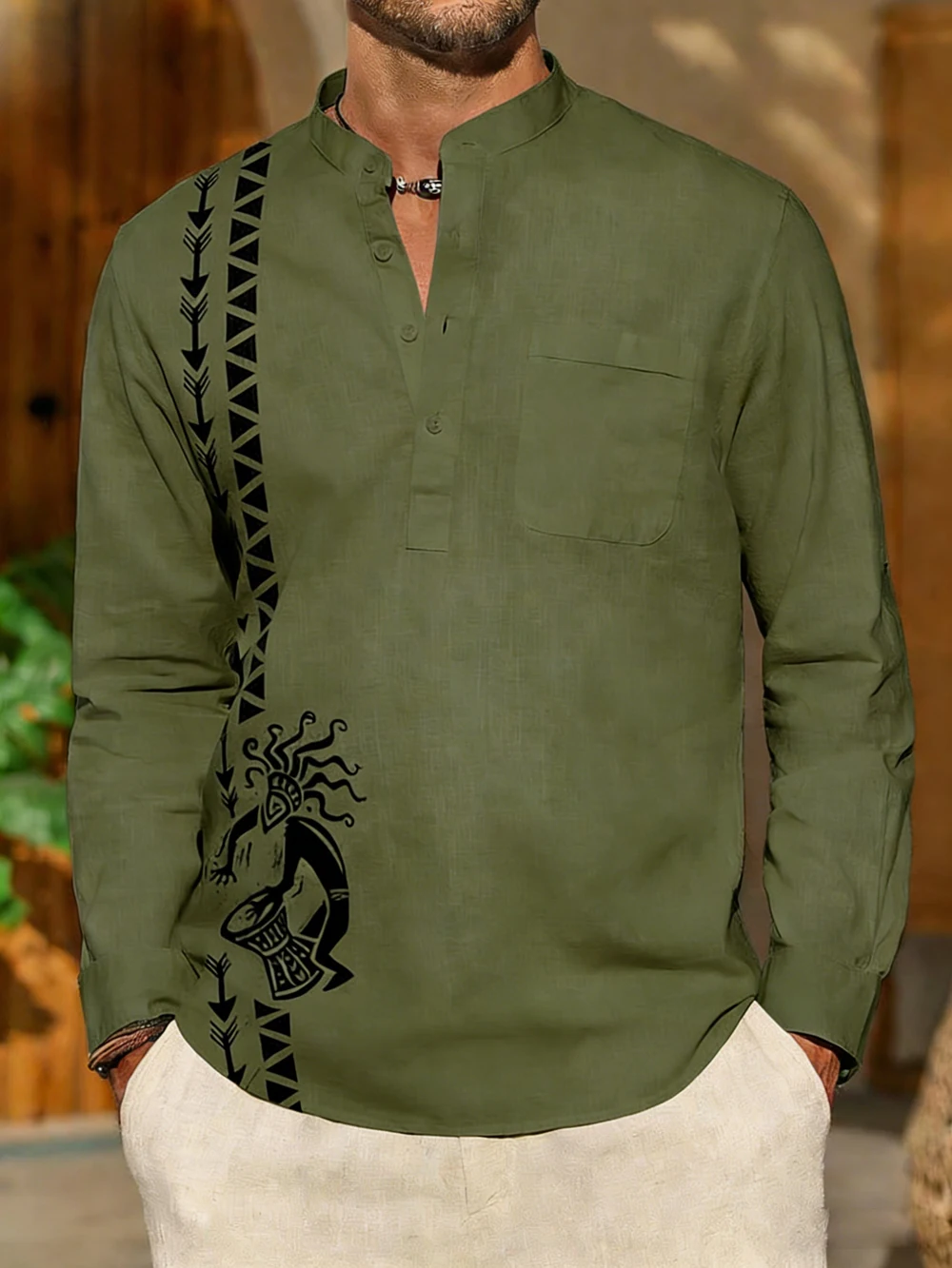 Men's Linen Ethnic Style Long Sleeve Shirt High Definition Printed Shirt Hawaiian Outdoor Party Social Designer Men's Clothing