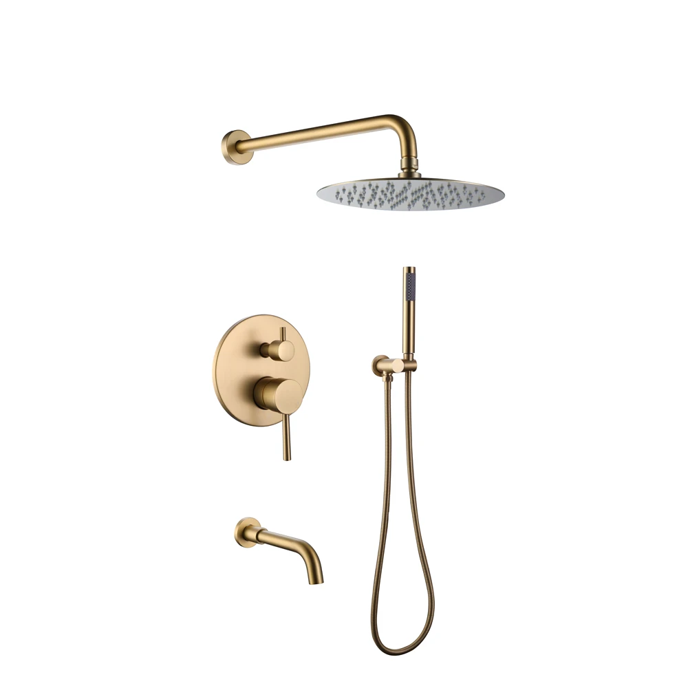 

Matt Gold Bathroom Shower Hot and Cold Shower Mixer in Wall Mounted Rain Concealed Shower Set