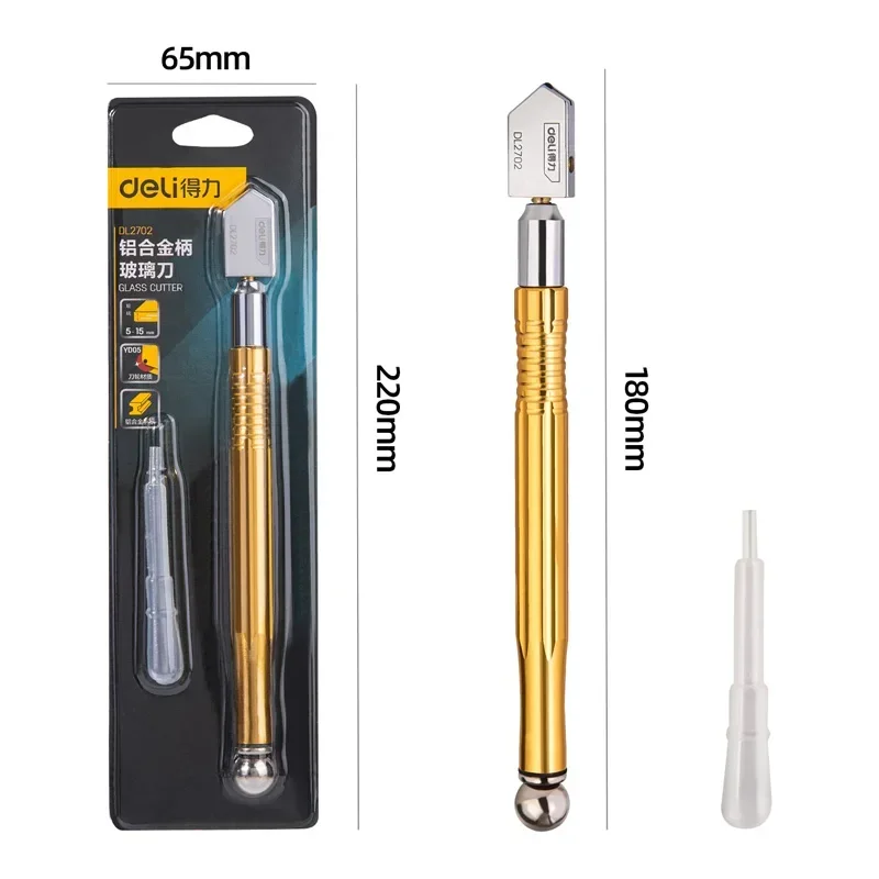 Deli Durable High Quality Brand New Glass Cutter Small Size Steel Blade Anti-skid Handle Cutting Tool Diamond Cutter Head Knifes