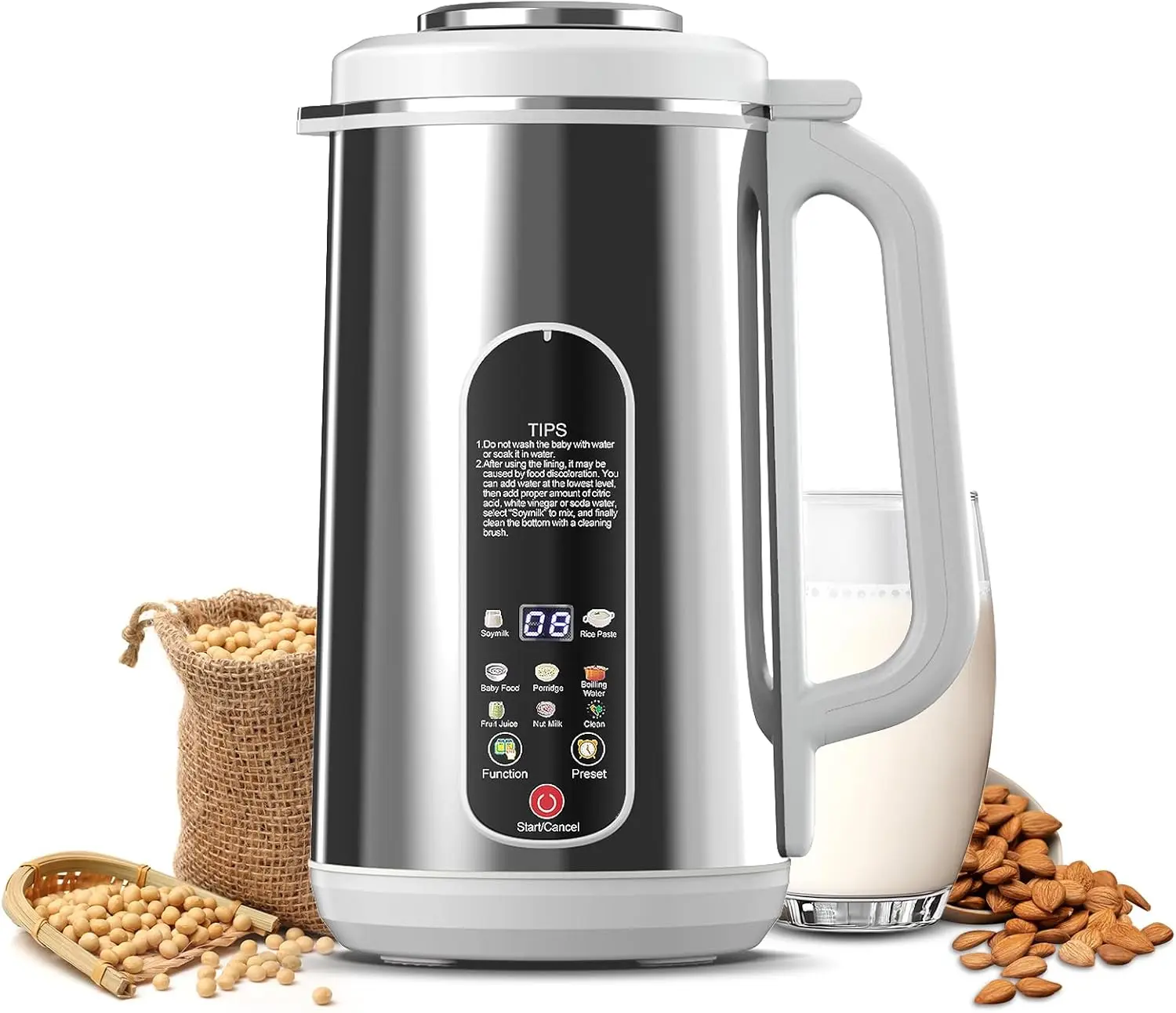 

Stainless Steel Automatic Nut Milk Maker Machine, 40.5oz, 8 In 1 for Cashew, Oat, Coconut, Soy, Juice, and Dairy Free Beverages,
