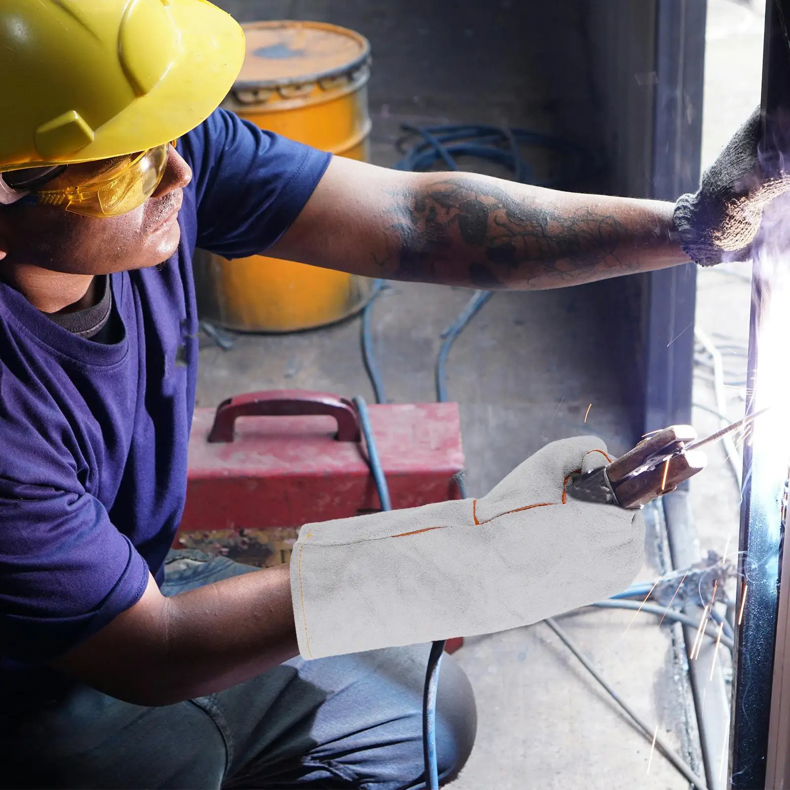 Сварочные перчатки, долговечные теплоизоляционные, удлиненные, эргономичные, белые, в западном стиле, для мужчин и женщин, рабочие перчатки для домашних работ