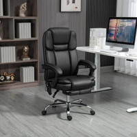 Office chair with vibration massage, heating and tilt function, height adjustable, with footrest, imitation leather, black