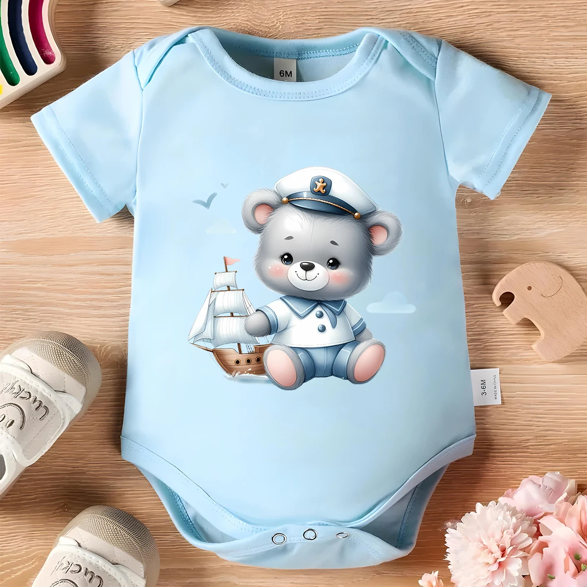 100% Cotton Baby Clothe Baby Onesie Bodysuit My Captain bear Hello Captain Print for 0 To 12 Months Newborn Short Sleeves Romper