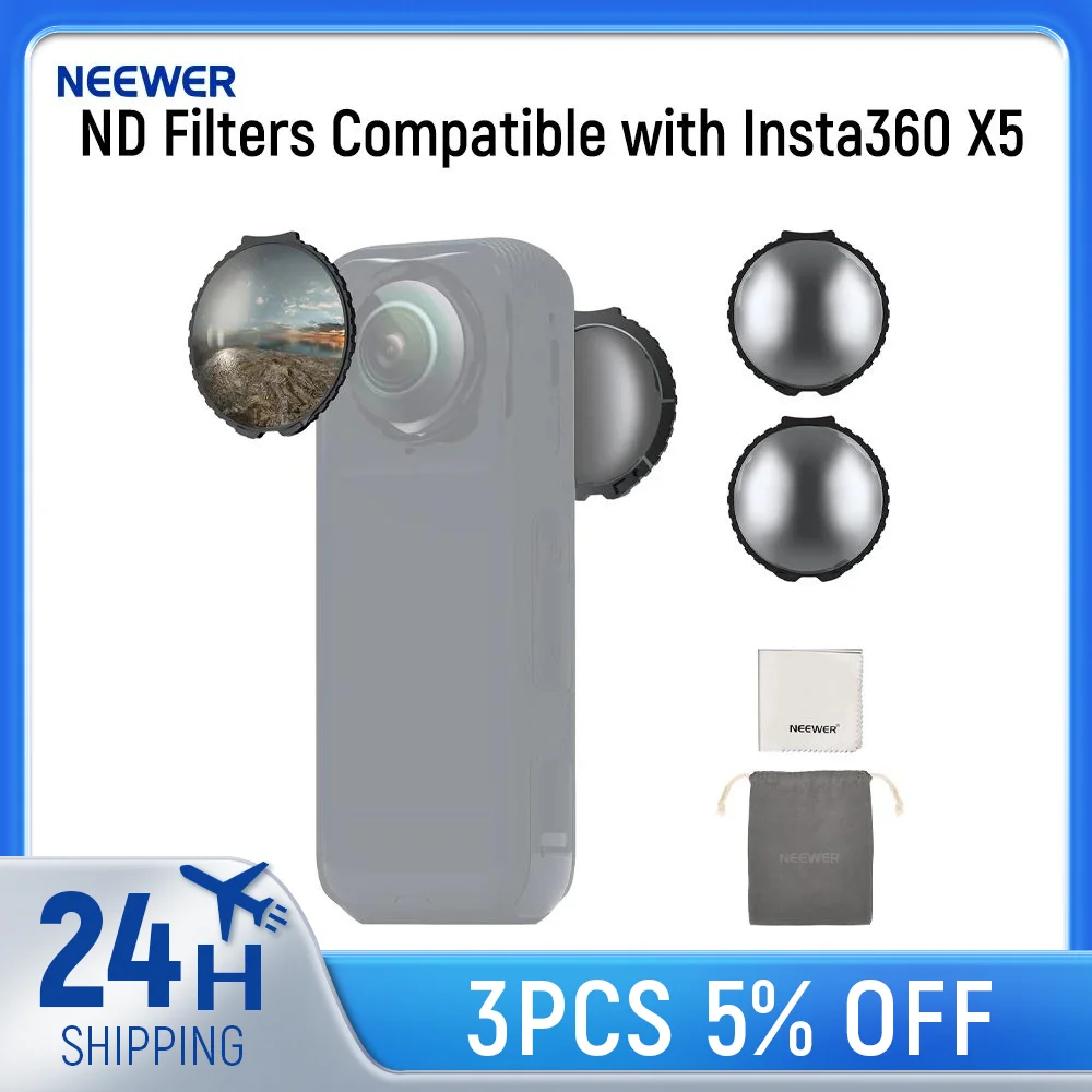 

NEEWER ND Filters Compatible with Insta360 X5, ND16 Lens Filter Set, 4 Stops Light Reduction Optical Glass Neutral Density