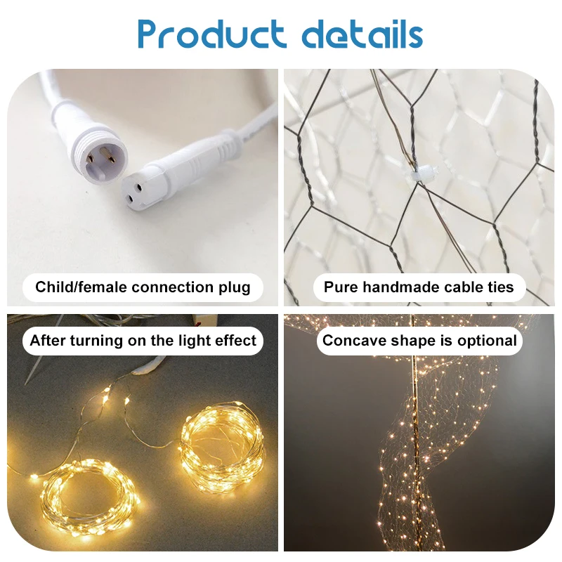 Red de hierro forjado con cuentas luminosas para decoración de techo de boda, cielo estrellado, accesorio de fiesta para Navidad y cumpleaños,