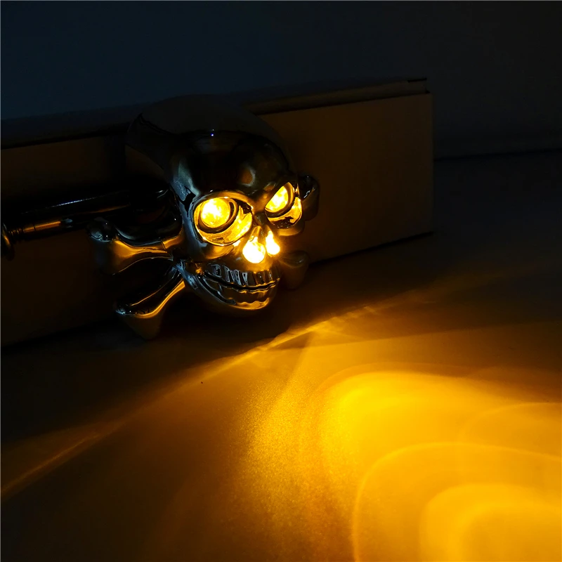 1 Pair Universal LED Motorcycle Skull Turn Signal Lights Indicators Lamp for Chrome Cruiser Chopper Cafe Racer Atv Scooter