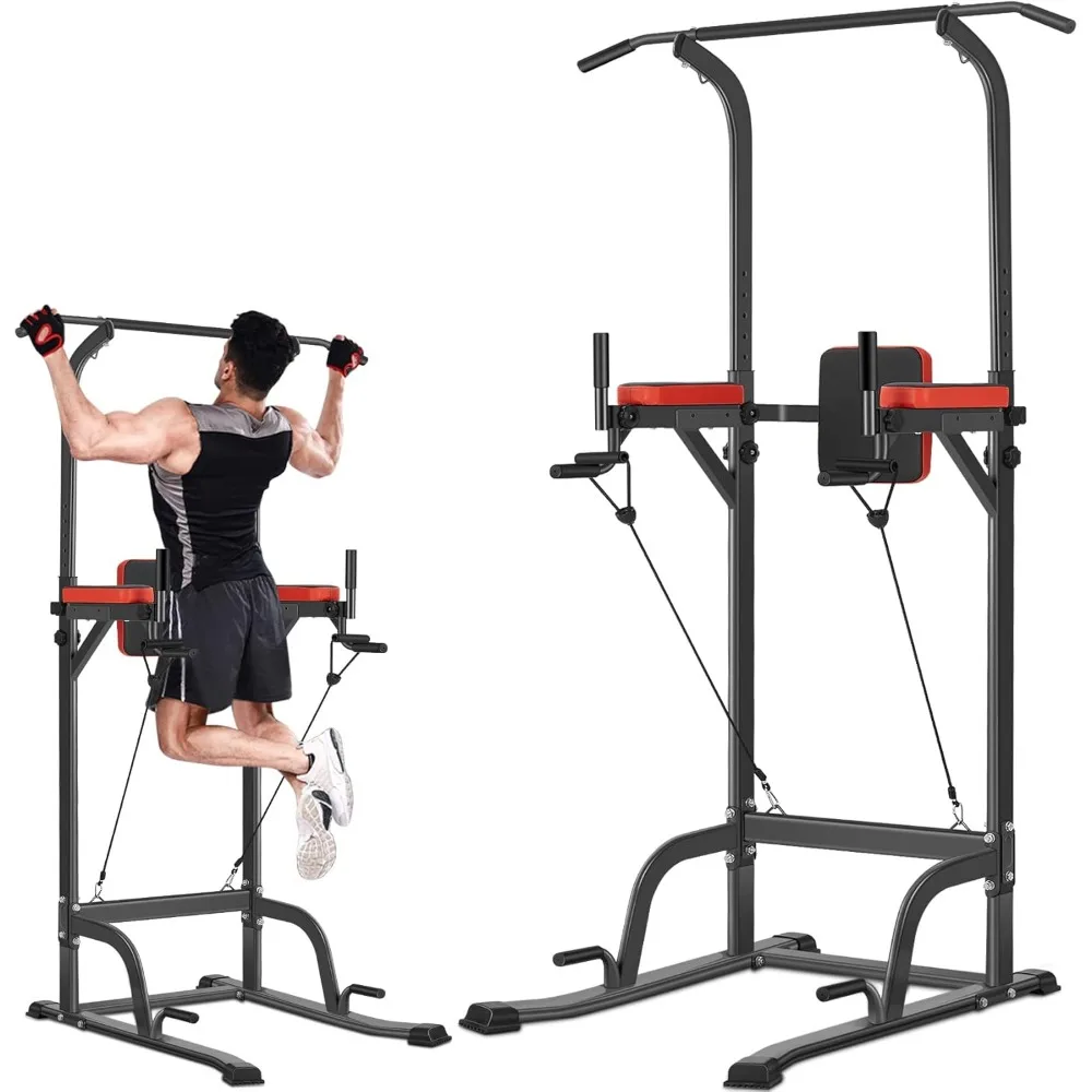 

Pull Up Workout Dip Station Adjustable Dip Stands Multi-Function Home Gym Strength Training Fitness Equipment (Black and red)