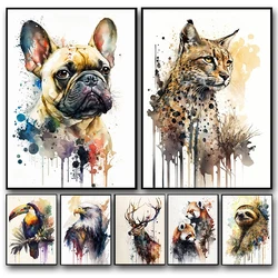 Watercolor Abstract Sloth Octopus Flamingo Bird French Bulldog Poster Animal Canva Painting Print Picture Home Wall Art Decor