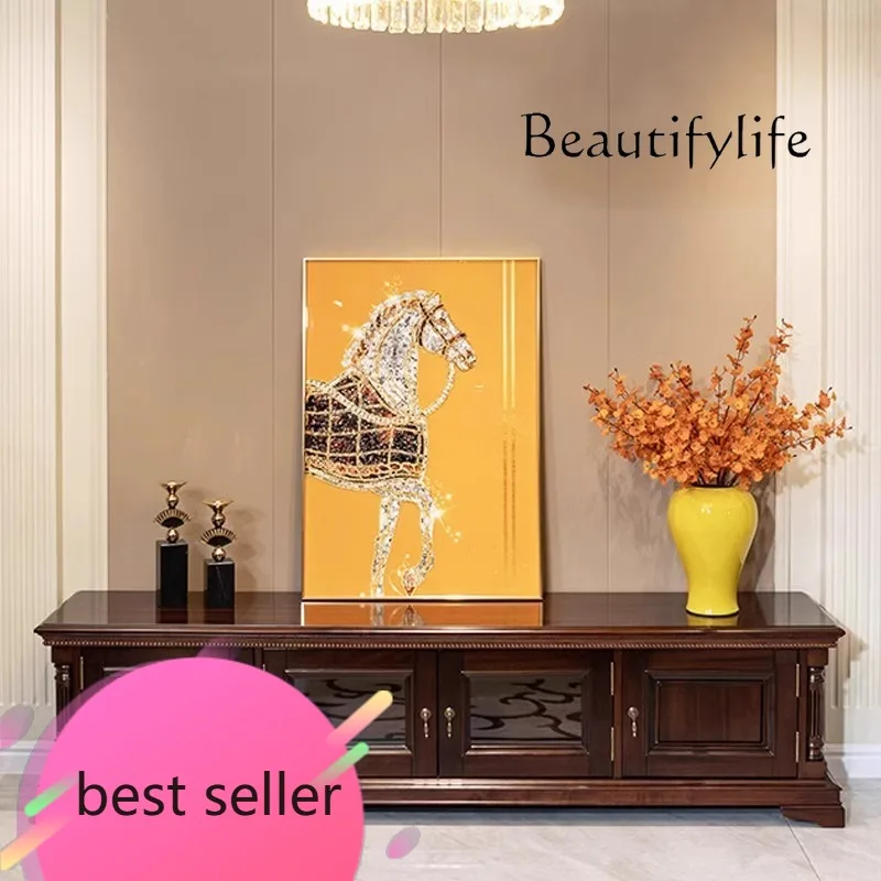 

Американский шкаф для телевизора из цельного дерева, ретро орех, гостиная, журнальный столик, комбинация европейского роскошного напольного шкафа для хранения