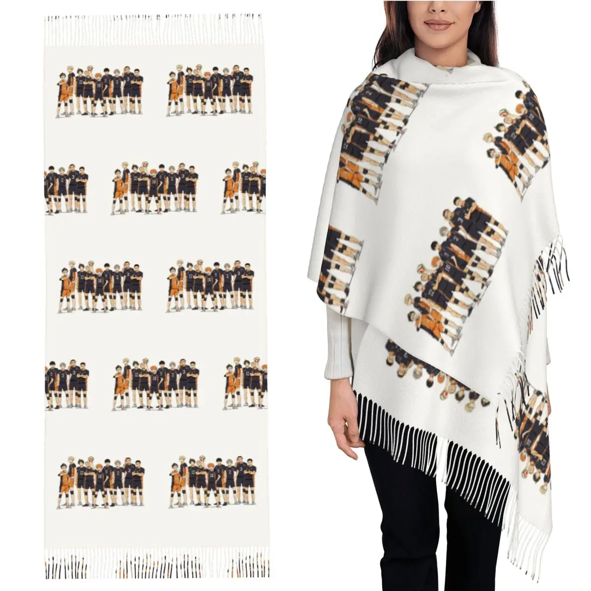 

Хайкю! !- Шарф Karasuno, шарфы с кисточками для женщин, мягкие теплые шали и накидки, большая осенне-зимняя шаль