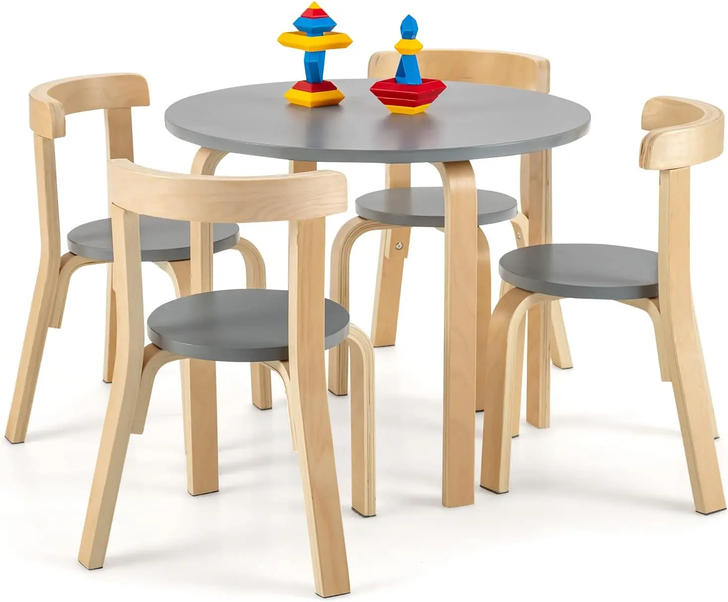 Kids Table and Chair Set, 5-Piece Wooden Activity Table w/ 4 Chairs, Toy Bricks, Classroom Playroom Daycare Furniture