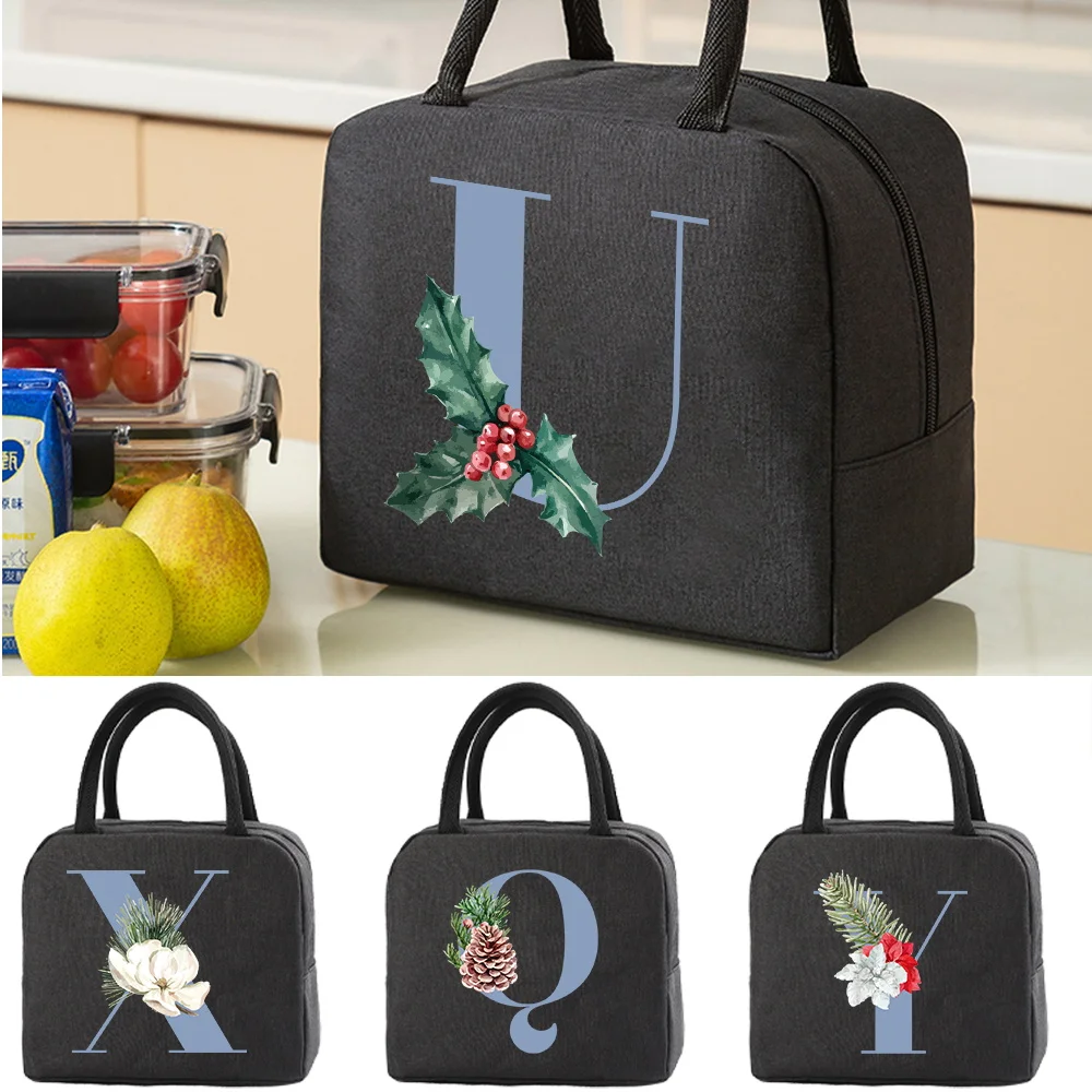

Thermal Insulated Bag Lunch Box Lunch Bags for Women Men Portable Fridge Bag Tote Cooler Handbags Blue Letter Food Bag for Work