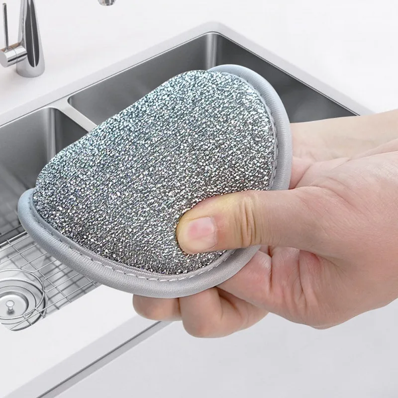 Double-side Dishwashing Sponges Silver Wire Cleaning Sponge Pot Dish Wash Sponge Oil Removal Scouring Pads for Kitchen Cleaning