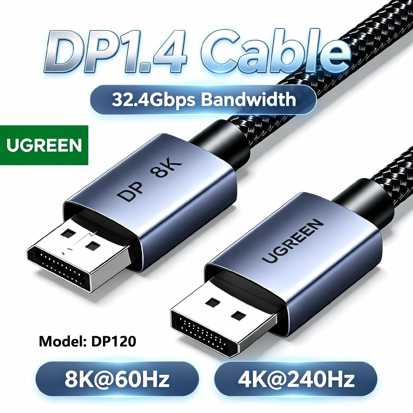 UGREEN DisplayPort 1.4 DP Male Digitale HD Videokabel Gevlochten 4K 8K@60Hz 1m 1,5m 2m 3m 5m Game Grafische Kaart Computer Monitor TV