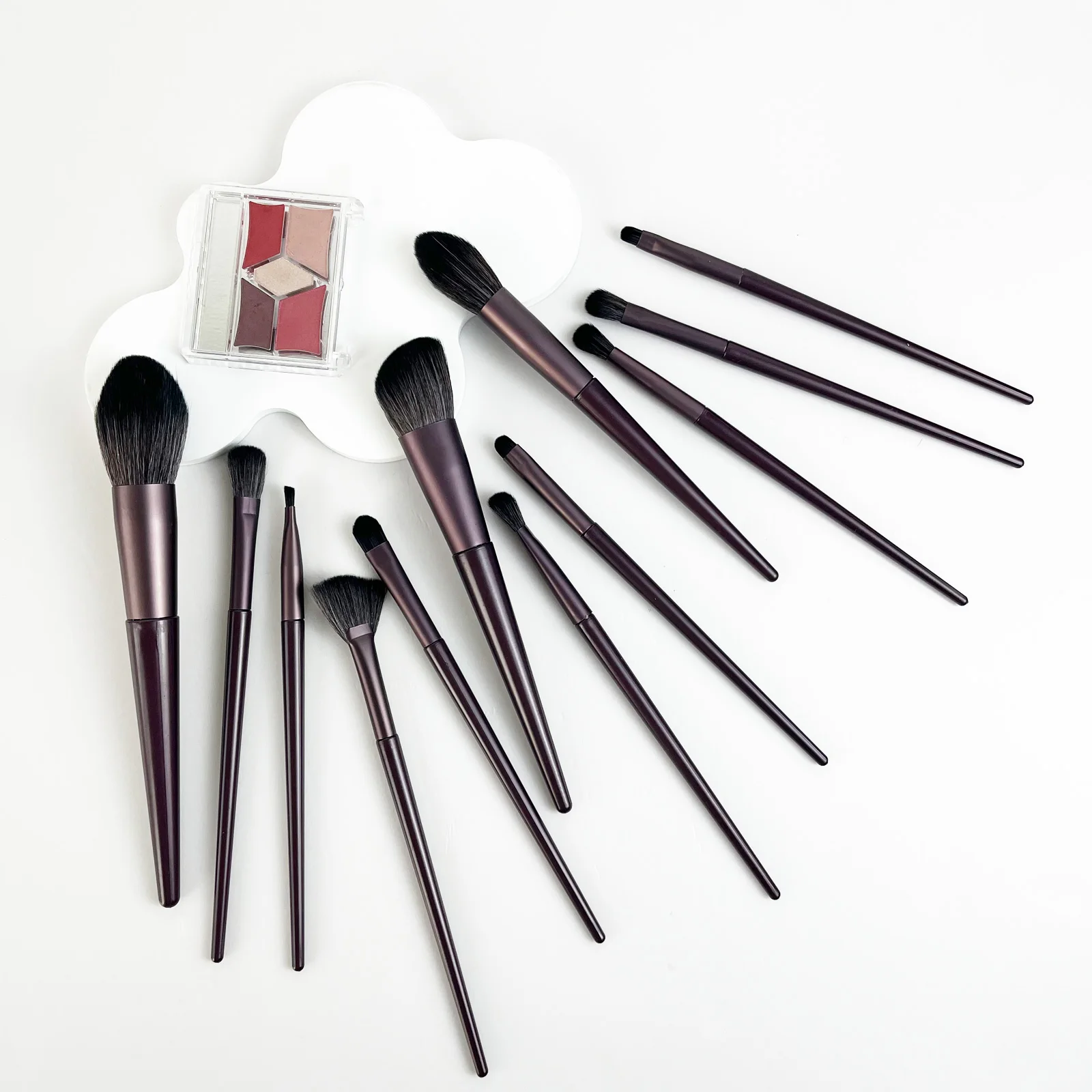 12PCS Black-Brown Makeup Brush Set Soft Hair Powder Brush Portable Flame-Shaped Blush Brush Eyeshadow Brush