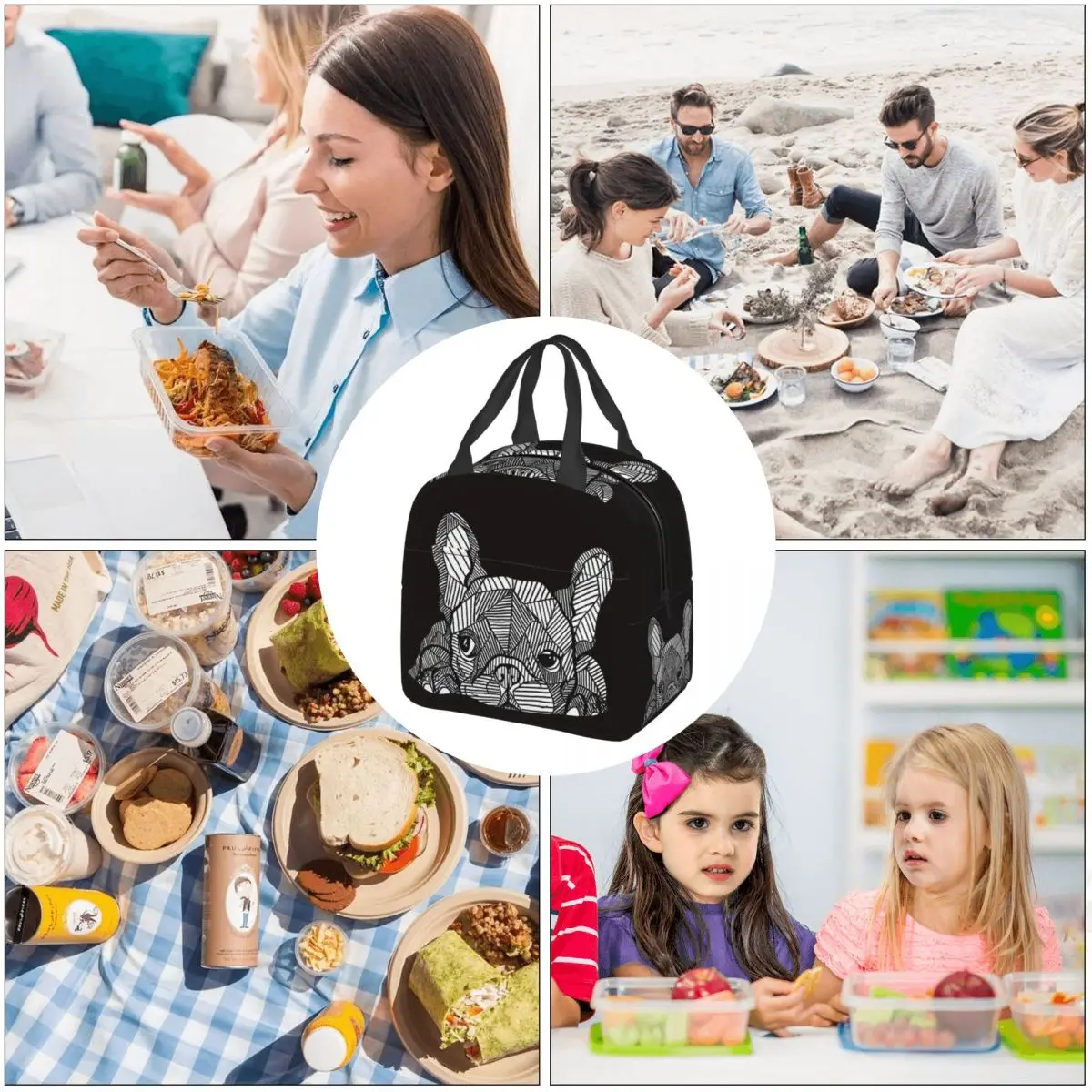 Puppy Lunch Bag box French Bulldog Frenchie Dog Children Aluminum Bag Foil Portable Lunchbox