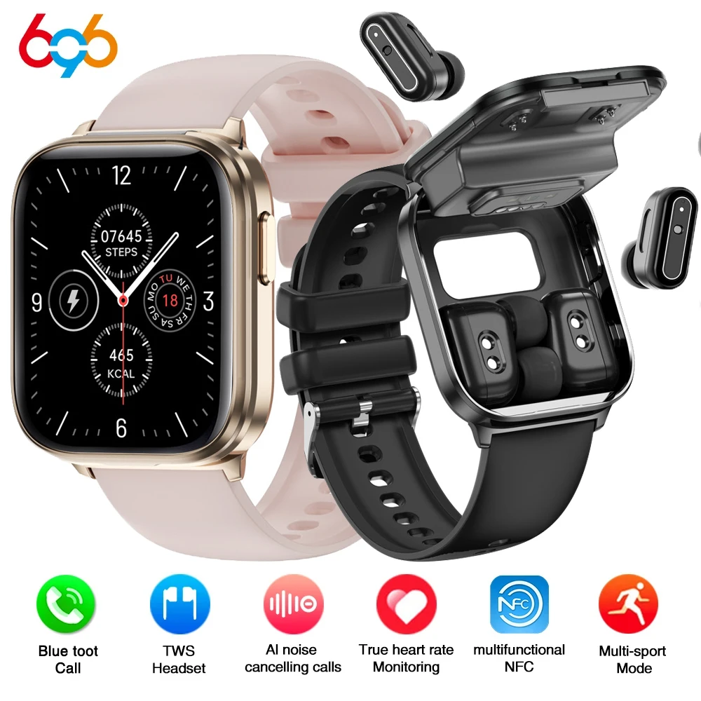 2 w1 ts zestaw słuchawkowy bluetooth Smart Watch sportowe słuchawki NFC Smartwatch wodoodporne słuchawka do muzyki zegarki tętno zdrowie