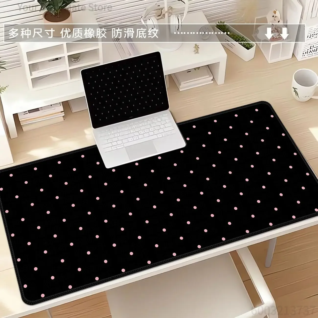 Simple Pink Polka Dots XXL Leather Solid Color Mouse Pad E-sports Game Keyboard Office Desktop Decoration Advanced Waterproof