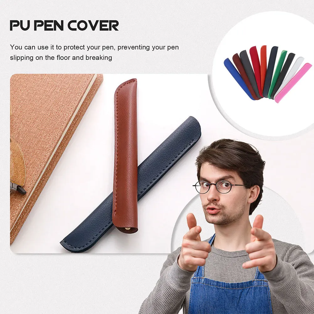 

8Pcs Pen Bag Protective Pencil Pouches Portable PU Single Pencil Pockets Reusable Convenient Pen Storage Bag Solid Color