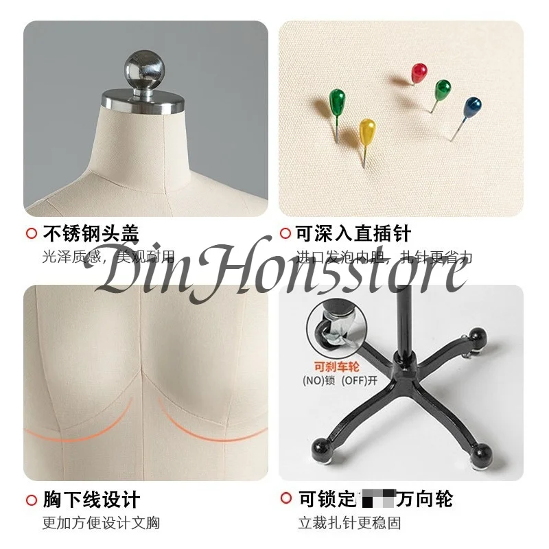 Pinnable Female Sewing Tailor Mannequin Body with Metal Base for Clothes Design Bust Dress Form Model Display Stand FYMQ
