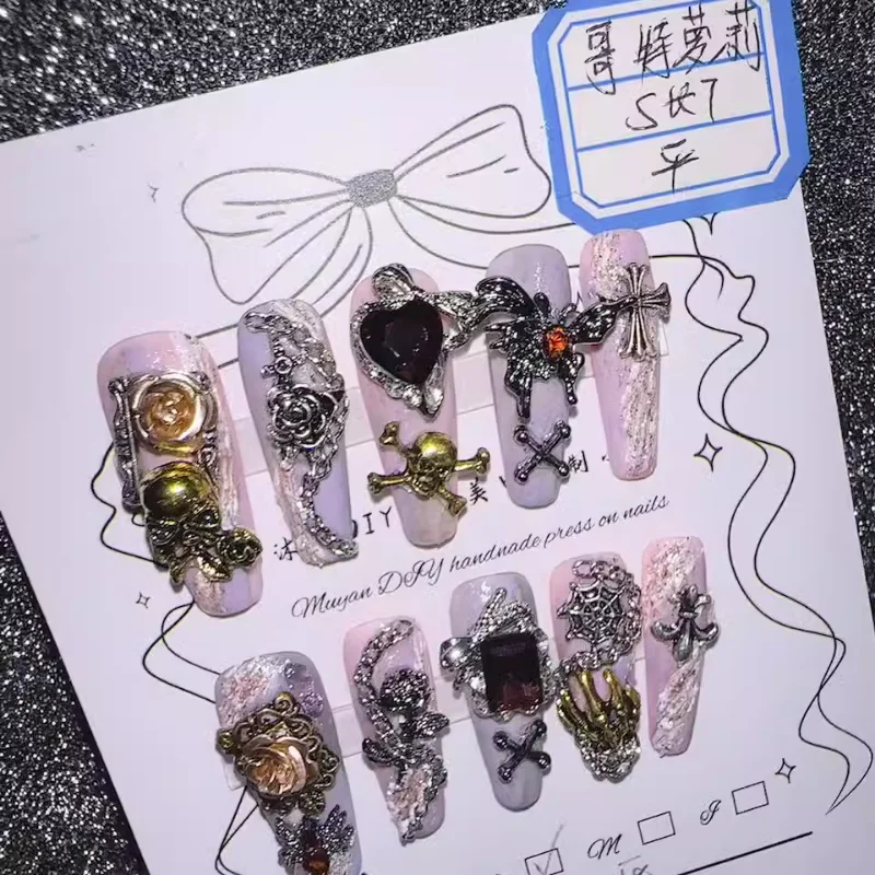 10Pcs High Quality Handmade Press on Nails Real Shot Hot Girl Heavy Industry Metal Lost Paradise Subculture Super Cool Hot Girl