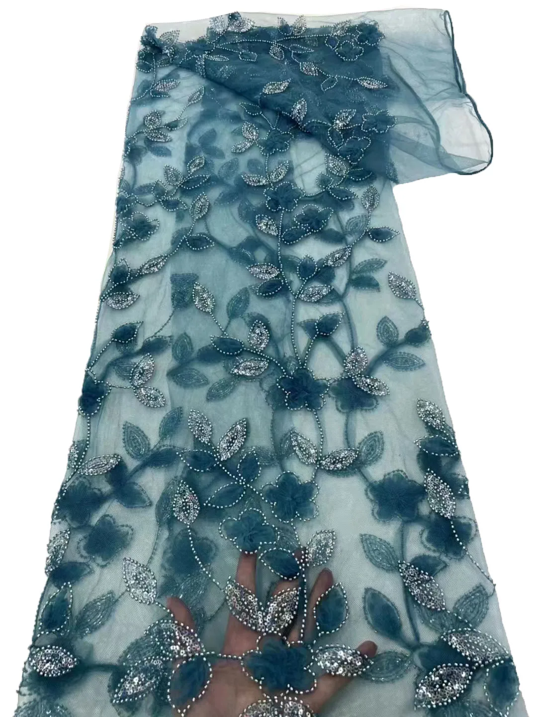 

New three-dimensional disc flower bubble bead tube lace mesh, high-end fashion sequin vintage dress evening dress fabric