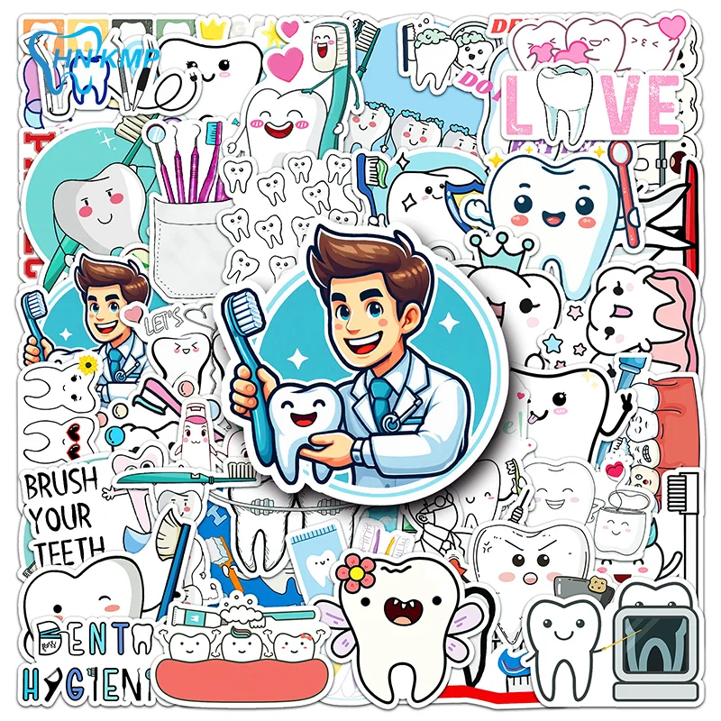 

50 Sheets Protect Teeth Cartoon Stickers For Kids Students Graffiti Laptop Stationery Luggage Cute Sticker Dental Clinic Gifts