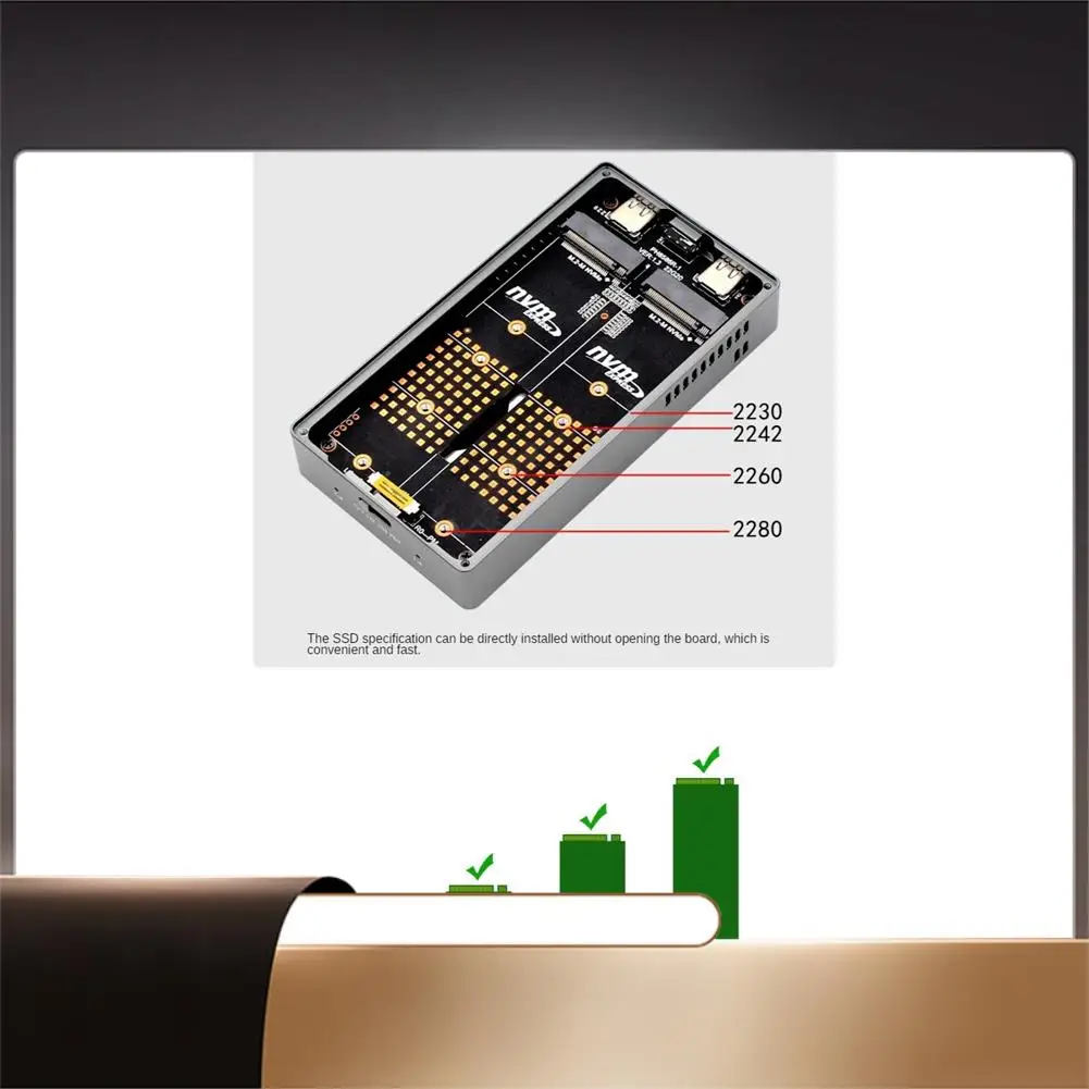 

M.2 NVME SSD RAID Dual Bay M2 SSD Case Поддержка M.2 Nvme SSD-диска для жесткого диска SSD Box TYPE-C USB3.2 GEN2 20 Гбит/с-N35R