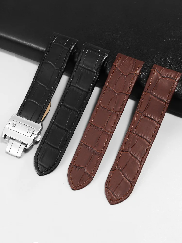 Genuine Leather Watch Strap for Special Santos Men's and Women's Watches, Butterfly Buckle Accessories, Flat Mouth 20 23mm