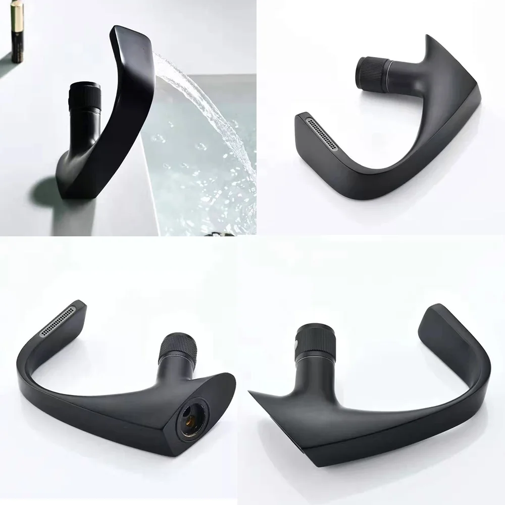 BAKALA Matte Black Basin Faucets Waterfall Modern Brass Bathroom Faucet Deck Mount Simple Design Crane Cold Hot Water Mixer Tap