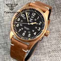 Tandorio Real Cusn8 Brons Luxe 200M Diver Automatic Horloge NH35 PT5000 Saffier Glas Lederen Schroef Kroon Groen lichtgevende