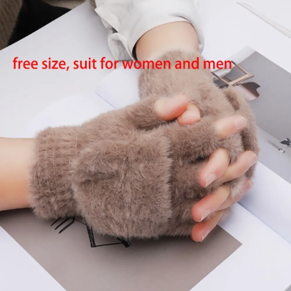 Nouveaux gants chauds tricotés pour écran tactile, en peluche, pour écran tactile, à rabat, unisexe