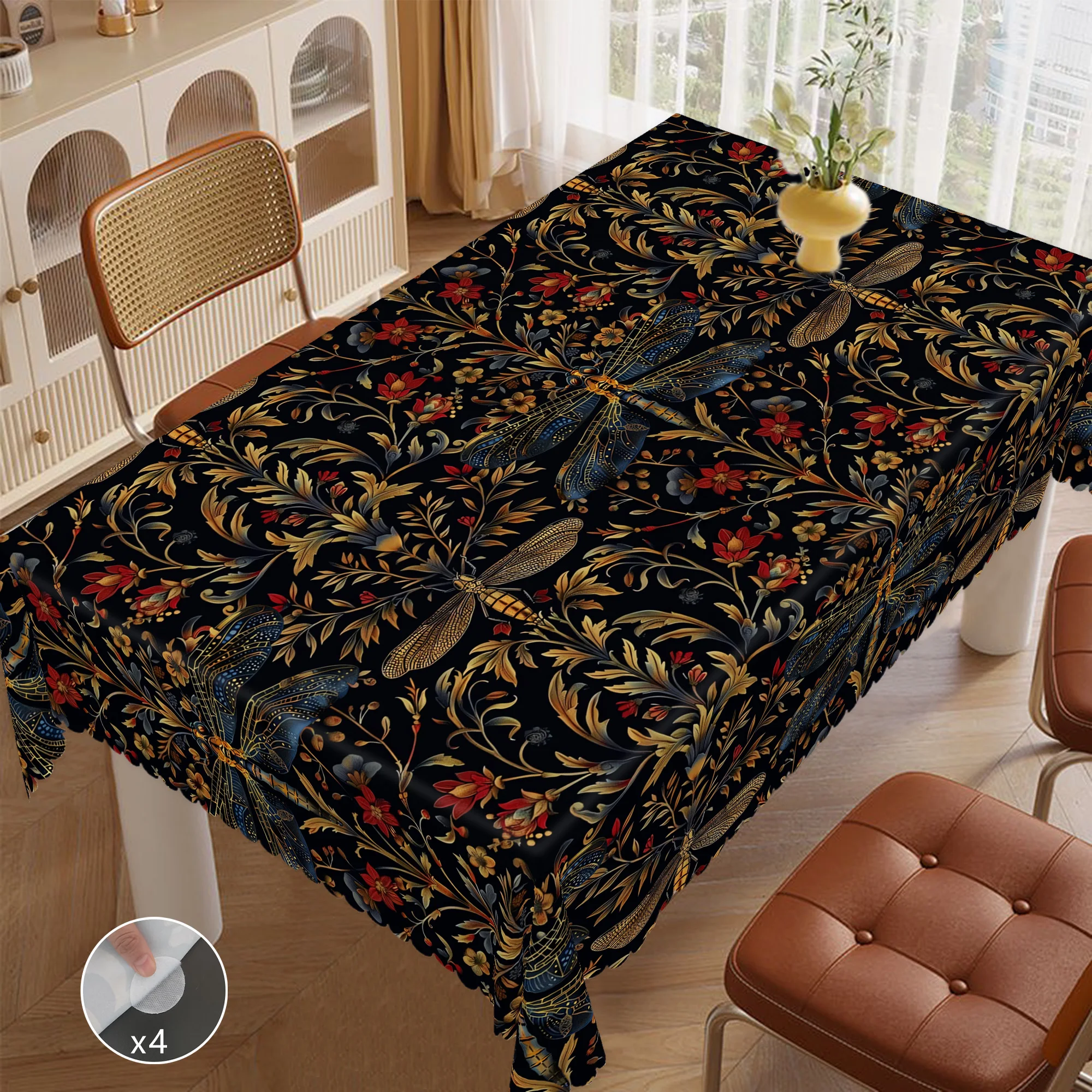 1 Piece of William Morris Style Printed Tablecloth, Retro Farmhouse Style, Symmetrical Dragonfly, Flower Pattern Design, Suitable for Holiday Parties, Camping Picnics, Birthday Parties, Kitchen Accessories, Restaurant Terraces, Indoor and Outdoor Tablecloths, Perfect Gifts for Friends, Multiple Sizes Available