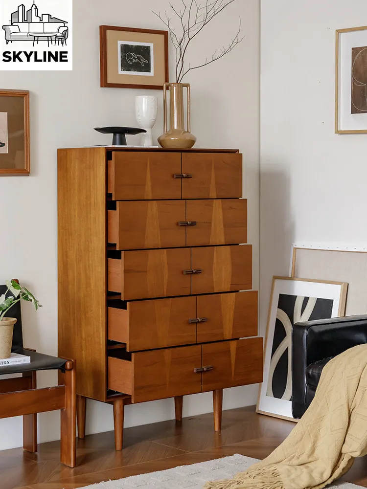 Log Veneer Minimalist Retro Bedside Chest Cabinet Solid Wood Veneer Organizer Furnishings For Indoor Bedroom Layout