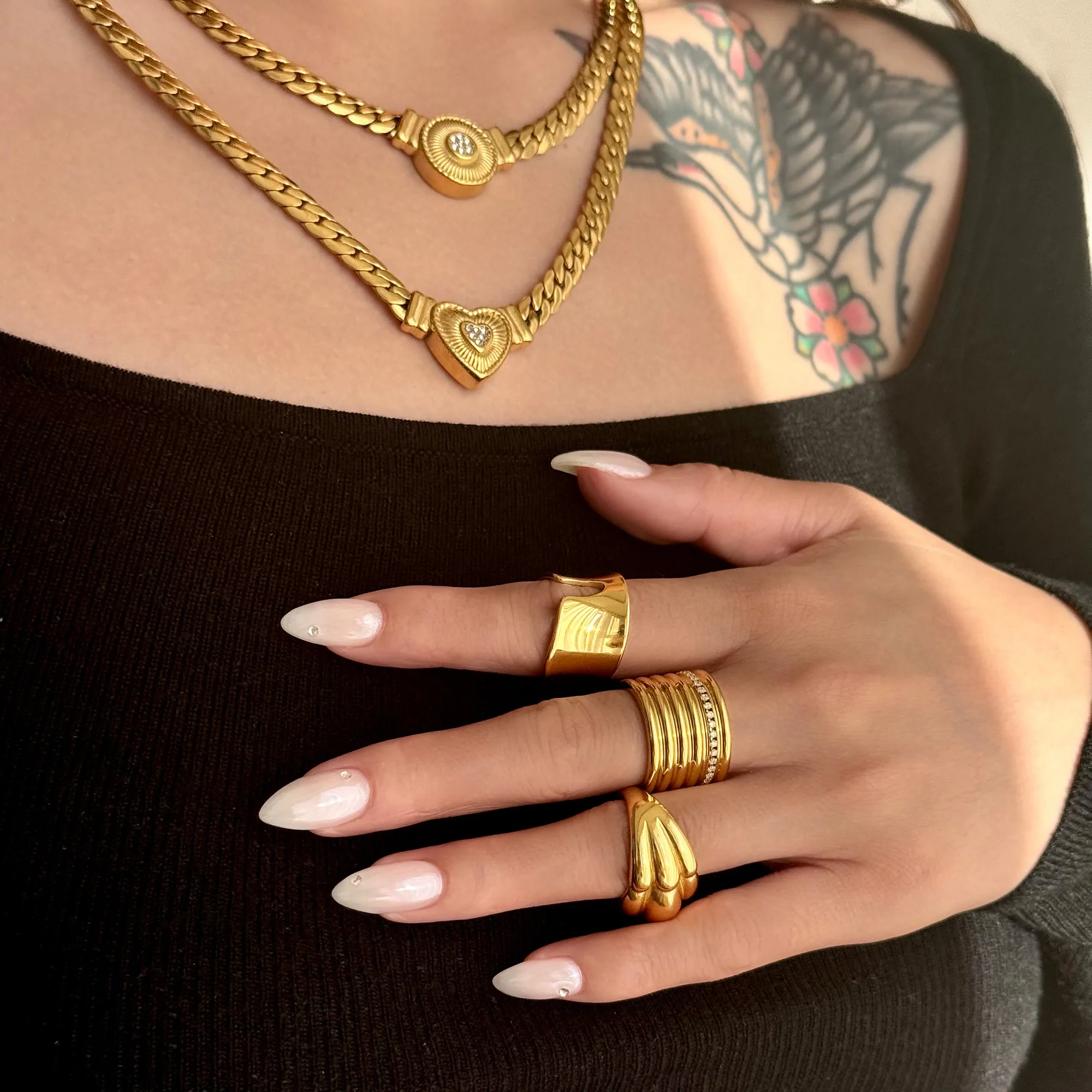 DASEIN Vintage Layers Chunky Iced Out Stripe Ring 2025 New INS 18k PVD Gold Plated Stainless Steel Catwalk Show Jewelry Gift
