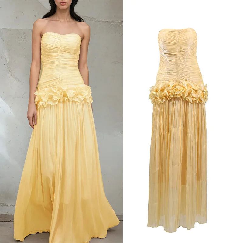 

Sexy Strapless Folds Structured Floral Design Evening Dresses 2025 Summer New Celebrity Club Party Brithday Dress Elegant Gowns