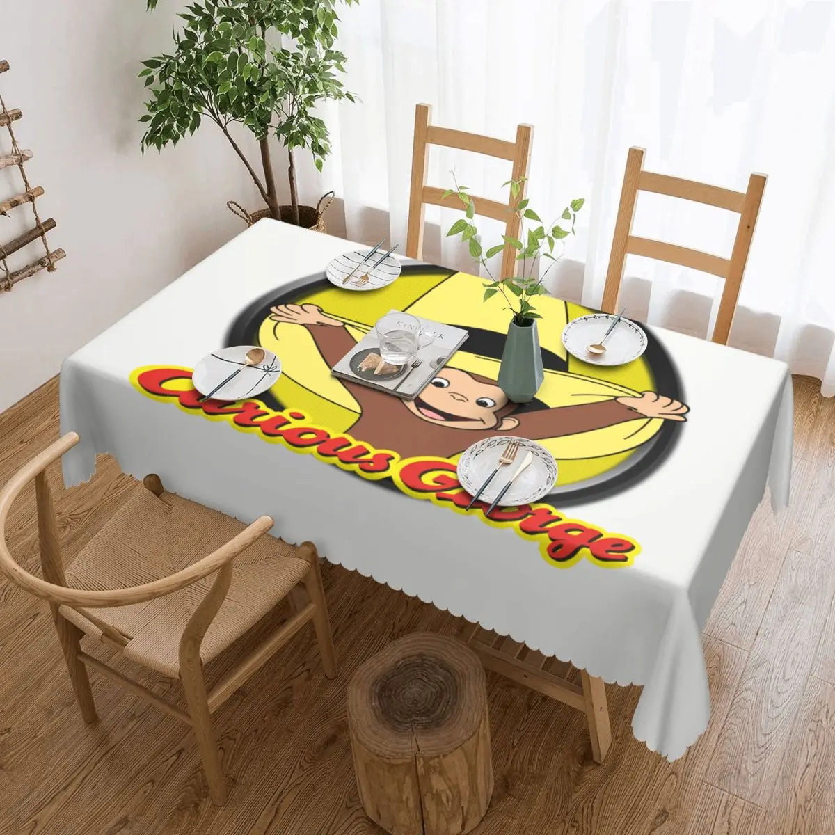 Custom Rectangular Waterproof Oil-Proof Curious George Cute Funny Tablecloth Table Covers 40