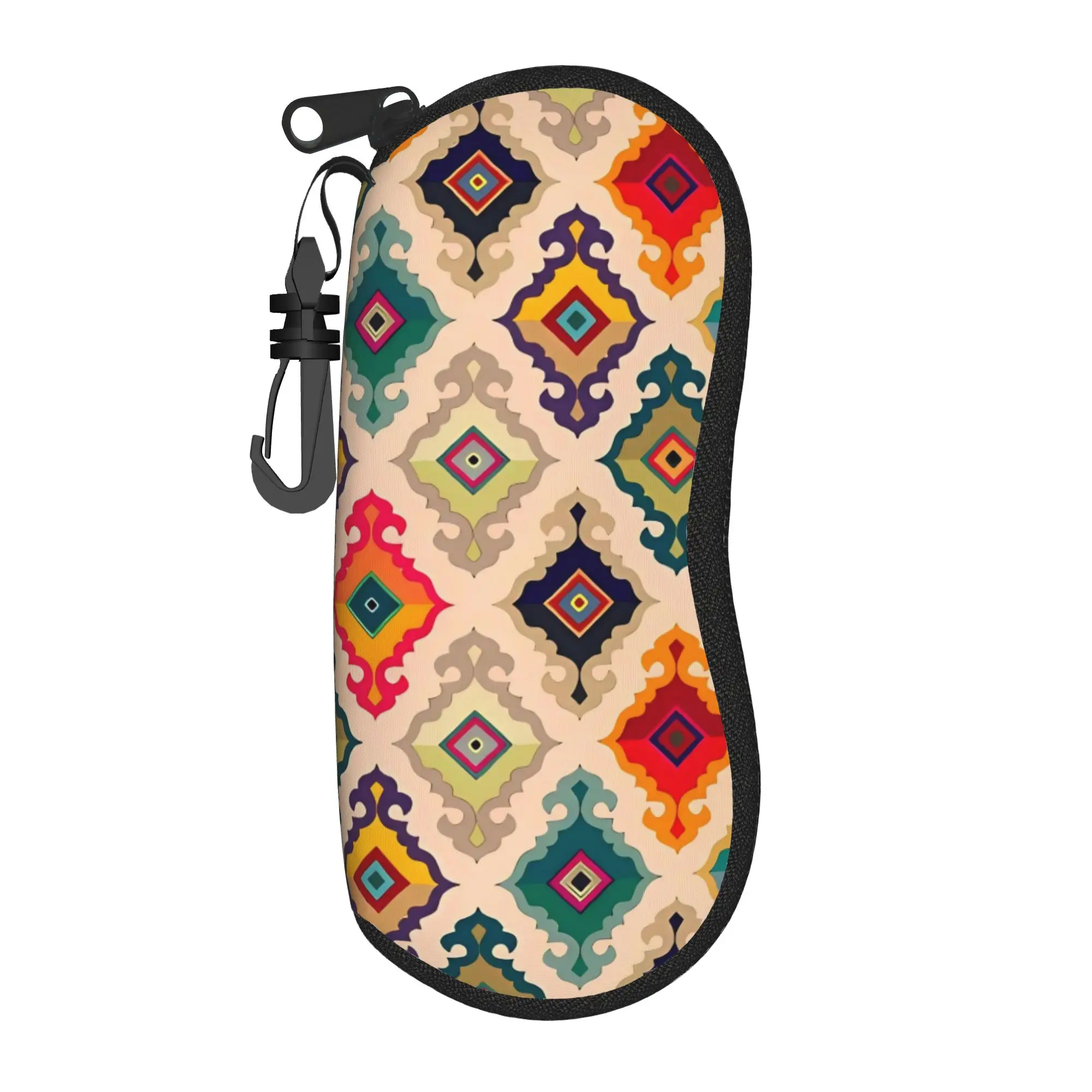 Retro Bohemian Woven Pattern  Glasses Case Cover Men Women  Sunglasses PouchKey Chain Eyewear Accessory Daily Eyeglass Protector