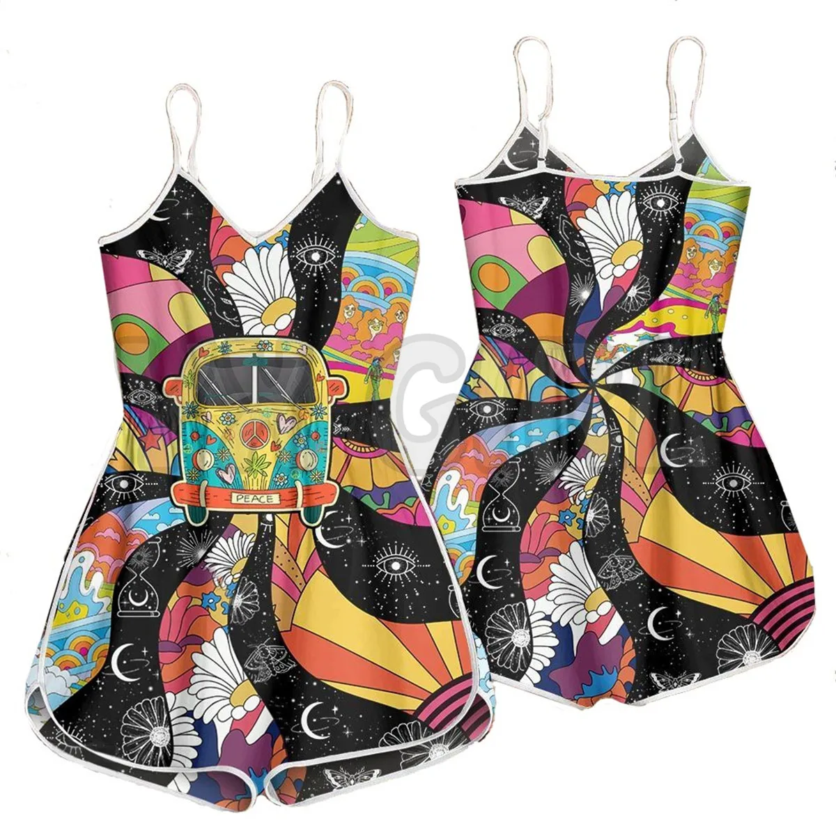 YX GIRL Psychedelic Astronaut 3D Romper Cetak Seluruh Bagian Pakaian Bohemia Wanita Musim Panas