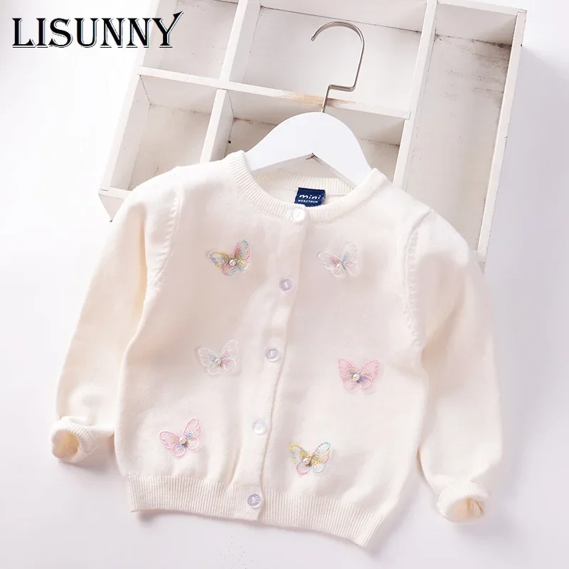 Autumn 2024 Girls Cardigan Sweater Winter Lolita Style Butterfly Infants Children Knitwear Baby Kids Coat Toddler Clothes 0-5y