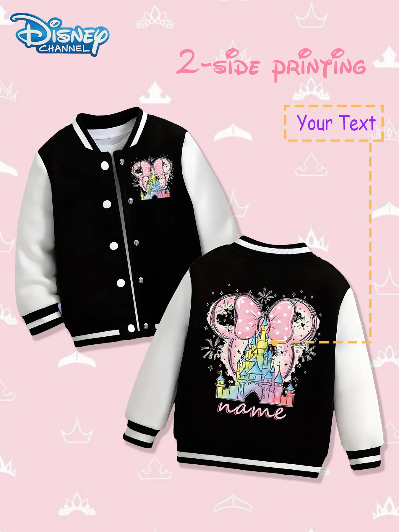 

MINISO Disney Minnie's Castle Girls Baseball Jacket - Double-sided dreamy print, warm and romantic in autumn and winter, suitabl