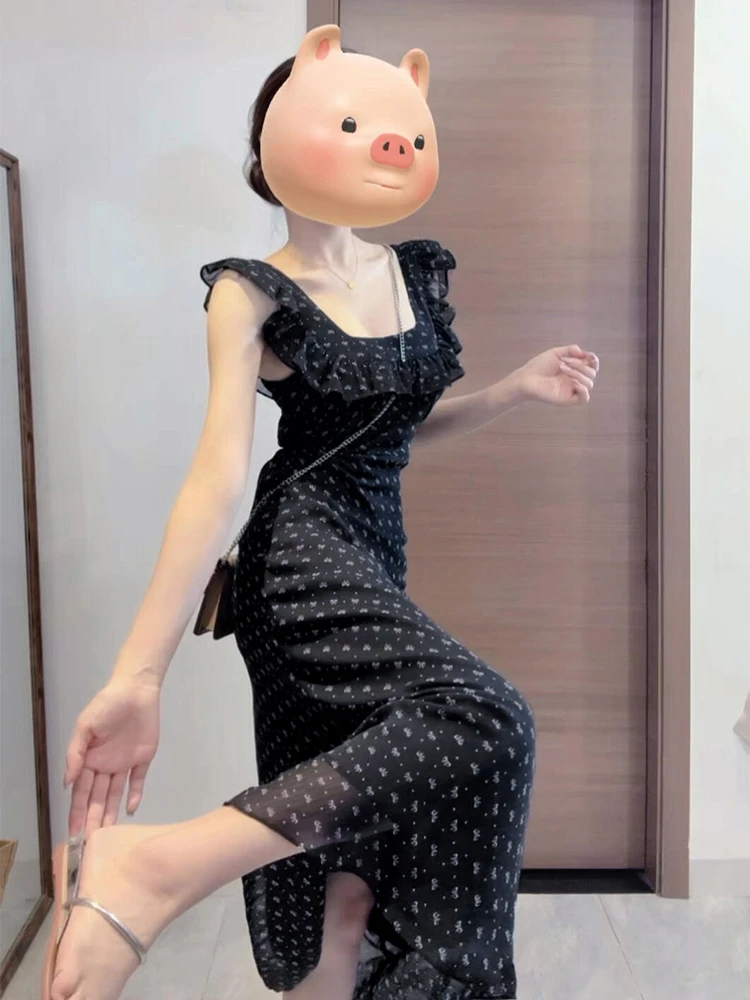 Bla الأزهار طباعة ماكسي Dr المرأة الصيف 2025 شاطئ Vaion الخصر مقصوص حزام طويل Dr الكورية Sle عالية الخصر بولي...