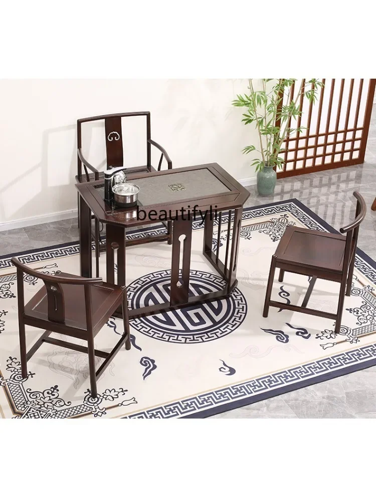 New Chinese Style Solid Wood Small Table-Chair Set Balcony Small Apartment Tea Table Household Office Tea Brewing Suit