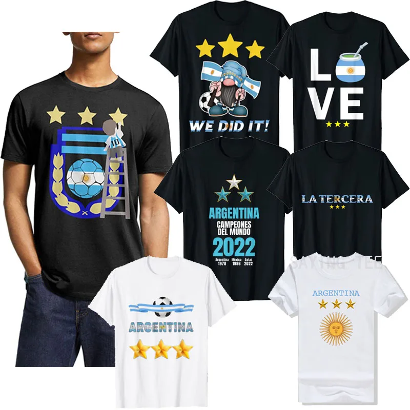 

Argentina 3 Star Sun of May Adult T-Shirt, Argentine Flag World Soccer Champions 2022 Fan Pride Tee Tops Tres Estrella Clothes