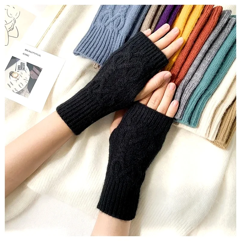 Arm Gloves Women and man Mittens Half Finger Writting work Handschoenen for Winter Wool Knitting Soft Warm