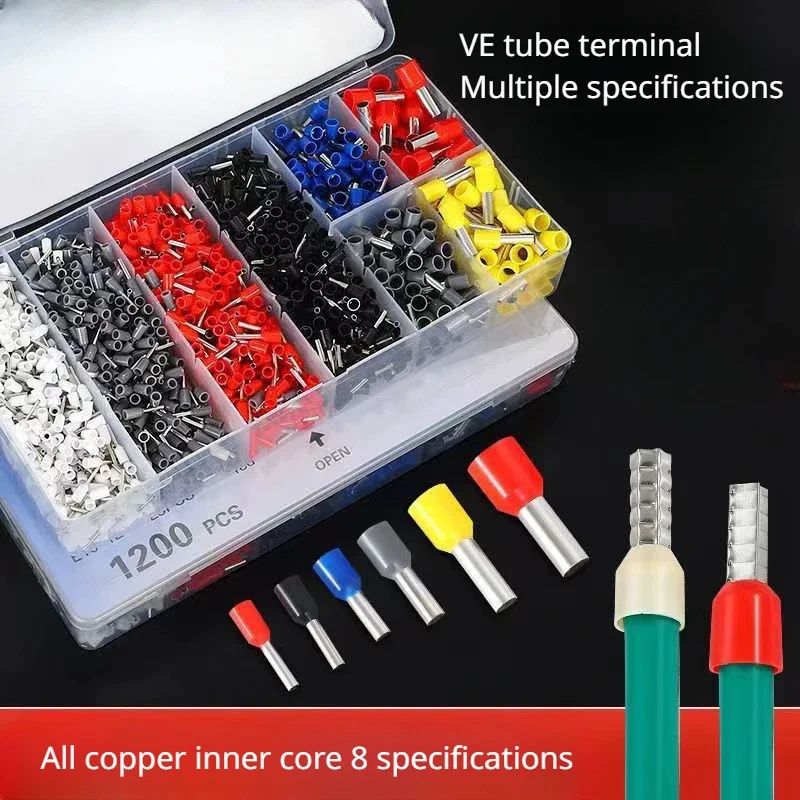 300-1800 PCS Boxed VE tube type terminal pin type pre-insulated wiring cold compression terminal crimping pliers multiple model