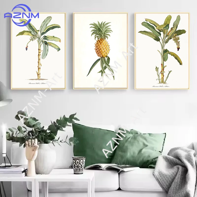Vintage Tropical Botanical Print Pineapple Coastal Botanical Poster Palm Trees Canvas Paintings Wall Art for Room Home Decor