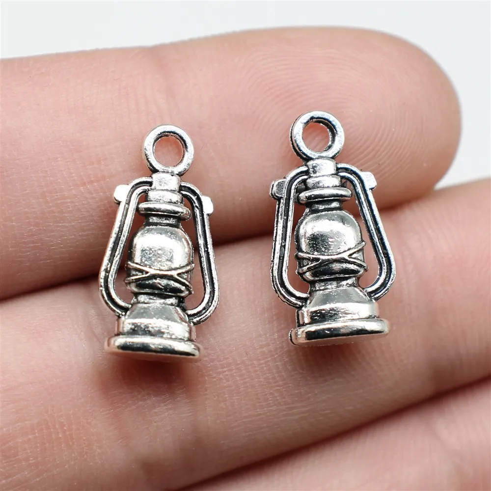 High Quality 20 Pcs/Lot 11mm*20mm Antique Bronze Plated Vintage Metal Charm Oil Lamp Charms For Diy Jewelry Making