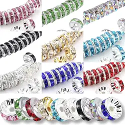 50pcs/lot 4 6 8 10mm Rhinestone Rondelle Crystal Round Loose Spacer Beads for Jewelry DIY Making Bracelet Necklace Accessories